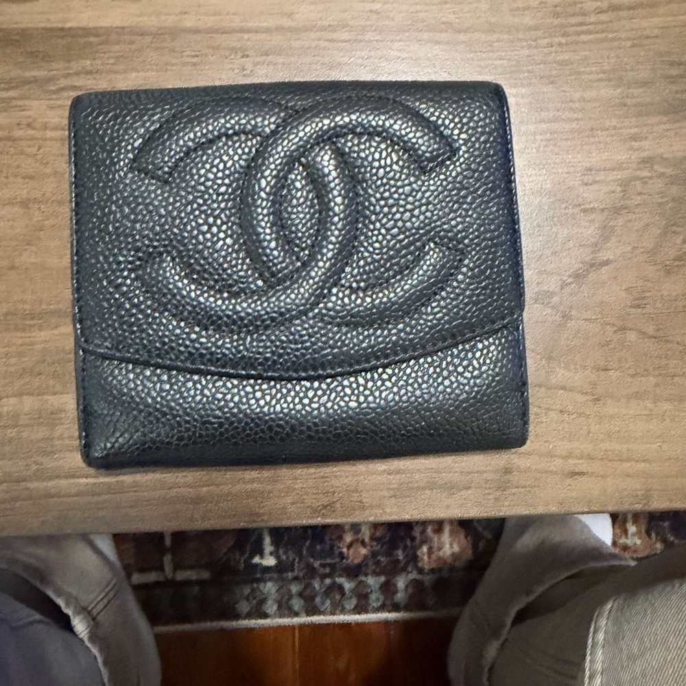 CHANEL Textured Black Leather Wallet